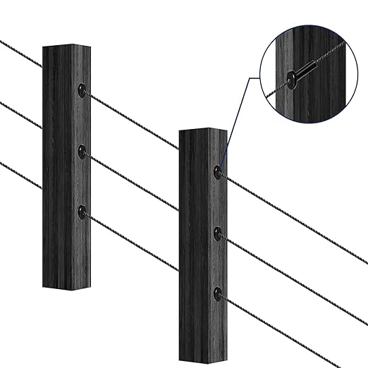 20 Pack 30 Degree Angle Protective Sleeves, Black Cable Railing Stair Protector Sleeve Beveled for 1/8" Wire Rope, T316 Marine Grade Cable Railing Kit with Two Drill Bit for Wood Posts HF039B