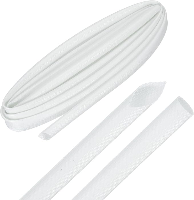 MECCANIXITY 10ft Braided Cable Sleeve, 5/16" ID 200C Heat Resistant 1500V Fiberglass Wire Insulation Cord Protector Organizer Wires Management for Motor Engine Fuel Line, White