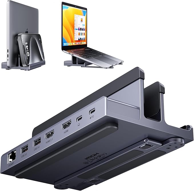 Laptop Docking Station Stand Dual 4K: QUUGE USB C Docking Station Dual Monitor for Laptop, 2 HDMI (Windows Single 4K@120Hz), 2 USB3.0 Ports, 100W PD, RJ45 Ethernet, Universal Laptop Stand USB C Dock