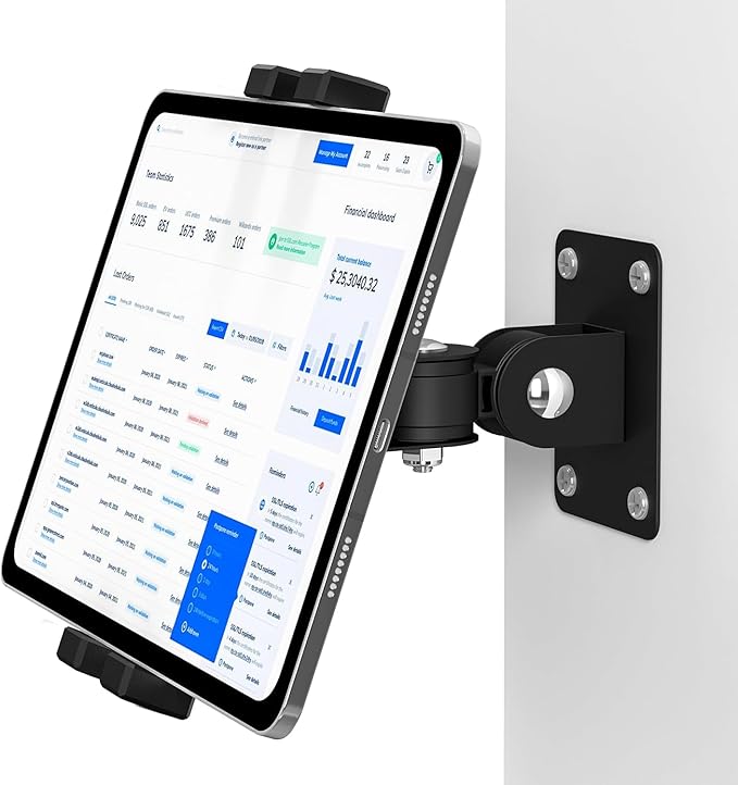 iPad Wall Mount, Tablet Wall Mount Holder - 360° Rotating Bracket, 180° Horizontal/Vertical Tilt Arm, Compatible with 4.7"-12.9" Devices Including iPad Pro, Mini, Air - Ideal for Home, Office