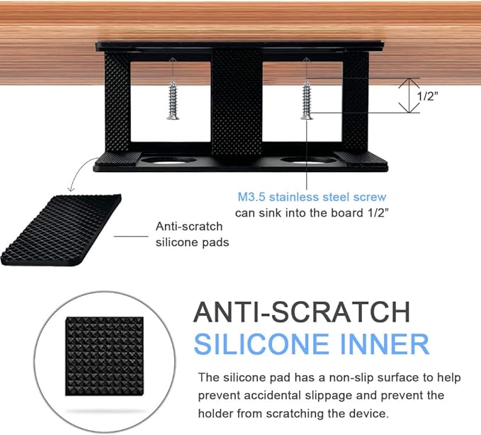 IFCASE Under Desk Laptop Mount & Headphone Holder with Adhesive & Screw, Hard Aluminum Under Table Desk Holder for Laptop, Mac mini, MacBook Pro (Black)