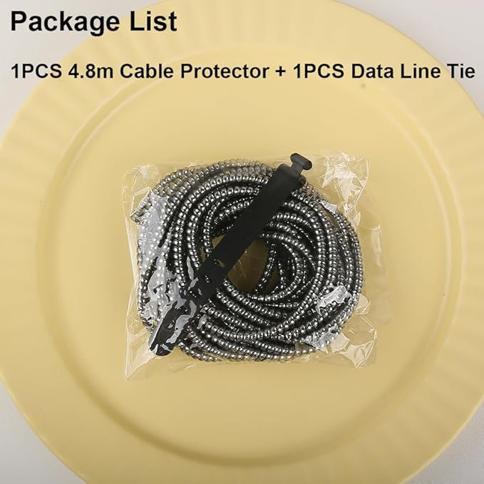 4.8M(15.75FT) Spiral Cable Protector, Multicolor Suitable for Most Phone/Pad/Laptop USB Wire Cord Savers Protection Cover Anti-Break Wrap Charger Data Line Cables Sleeves, Laser Black