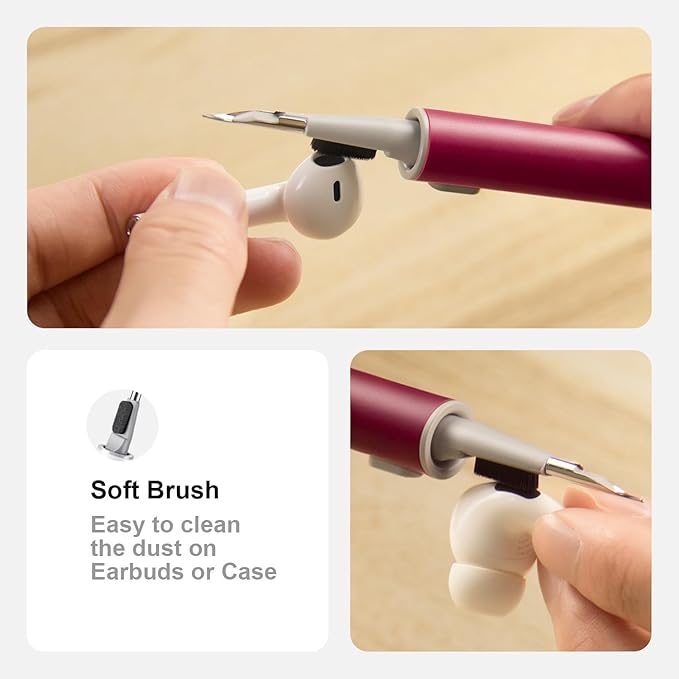 Hyashee Cleaner Kit for Airpods Pro 1 2 3 Multi-Function Cleaning Pen with Soft Brush Flocking Sponge for Bluetooth Earphones Case Cleaning Tools (Red)