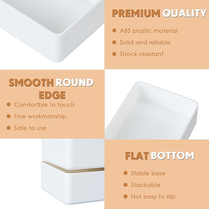 Teling 2 Pcs White Large Rectangular Desk Organizer Set, Half Accessory Tray, Plastic Tabletop Organizer for Office, Home, or Study, Dimensions: 9.45 x 2.95 x 1.38 Inches