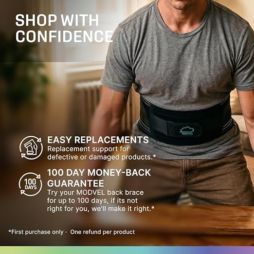 Modvel Back Brace for Lower Back Pain Women and Men – Lumbar Support Belt for Sciatica, Herniated Disc, Muscle Strain – Adjustable Breathable Work Brace with 6 Stays – Support for Posture – Size XL