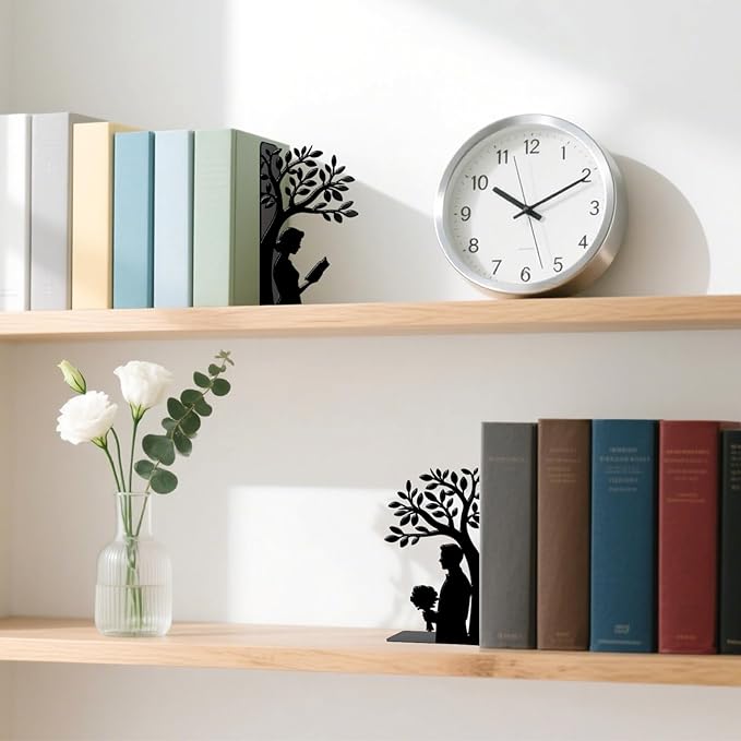 Tree of Life Bookends Decorative Metal Bookends Couple Book Ends for Shelves Reading Decor Bookshelf Decor Book Organizer for Desk Bookshelf Home Office Couples and Book Lovers Gift