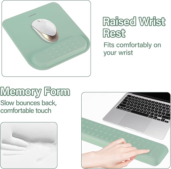 MOSISO Computer Keyboard Stand&Wrist Rest Support for Keyboard &Mouse Pad Set, Ergonomic Massage Wrist Rest Set, Easy Typing Working Acrylic Clear Stand for Office Home, Antique Green