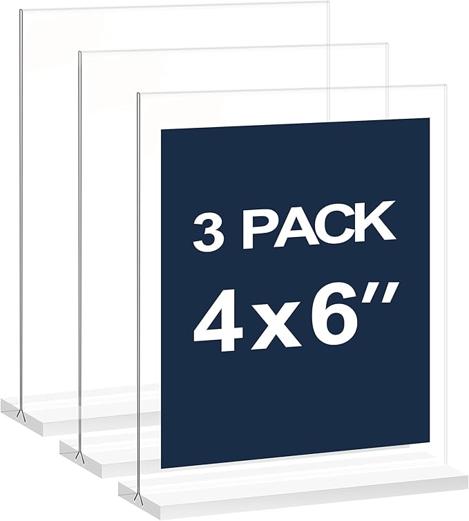 newnewshow 4x6 Inch Clear Acrylic Sign Holder, Display Stand, Plastic Card Holder for Business, Office, Retail (4x6 Inch 3 Pack)