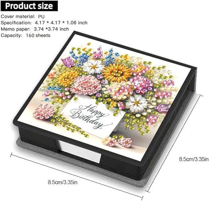 Diamond Painting Kits Sticky Note Holder, DIY Diamond Art Accessories Memo Pad Box for Desk, Mosaic Craft Kits for Adults Beginners, Cute Office Decor Gifts Women(Flowers Cardboard)