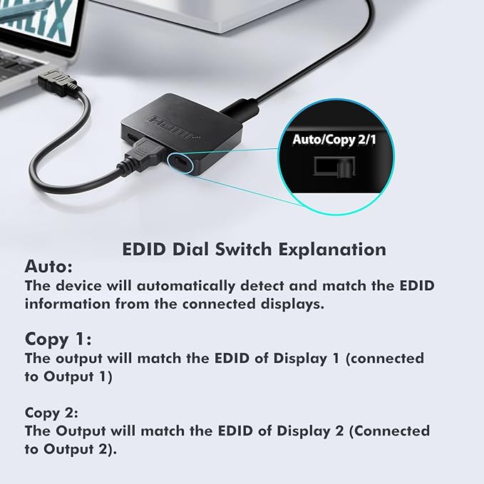 Cyberguys! HDMI Splitter 1 in 2 Out, Mirror Mode Only 4K HDMI Hub 2.0 Video Duplicator with 2.5ft USB Power Cable and Adapter, Supports 4K@60Hz UHD for TV, Monitor, Projector, PS4, Xbox, Blu-Ray