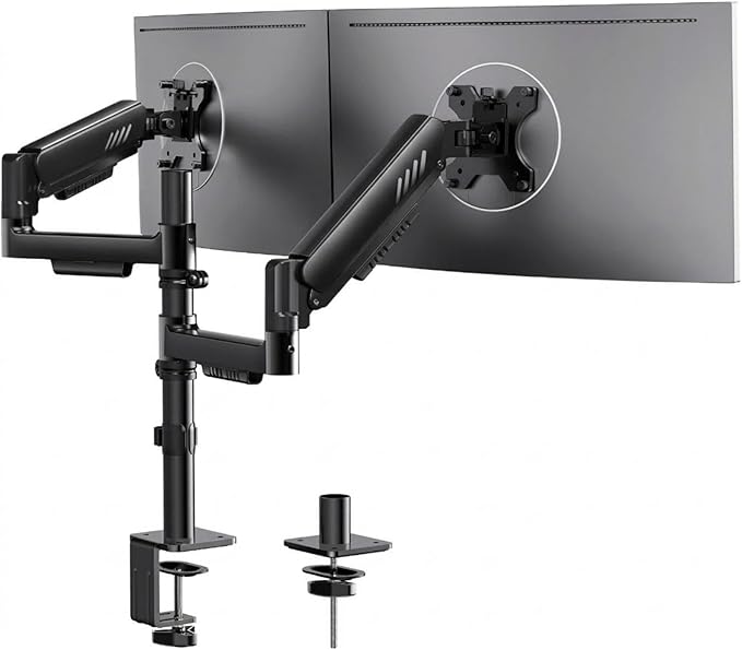 ErGear Vertical Dual Monitor Stand, Stacked Monitor Mount for 13-33″ Screens, Up to 19.8 lbs per Arm, Enhanced Stability with Integrated C-Clamp, Upgraded Cable Management, VESA 75x75/100x100mm, Black