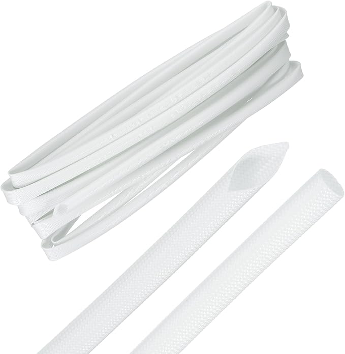 MECCANIXITY 20ft Braided Cable Sleeve, 9/32" ID 200C Heat Resistant 1500V Fiberglass Wire Insulation Cord Protector Organizer Wires Management for Motor Engine Fuel Line, White
