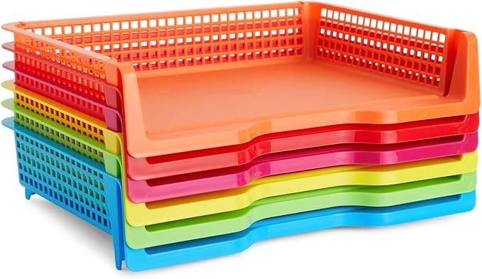 Bright Creations Teacher Supplies Letter Tray Organizer - 6-Pack Rainbow, 9 x 13 x 3 in - Stackable Paper Trays for Classroom & Teacher Desk Organizer