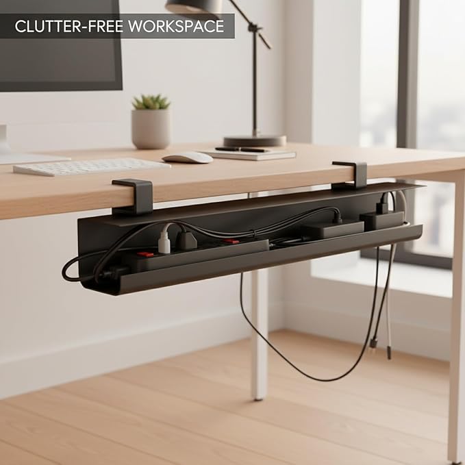 Under Desk Cable Management Tray, No-Drill Mount Cord Organizer for Power Strips and Wires, 15.7 x 3.9 x 3.5 Inches (1 PC)