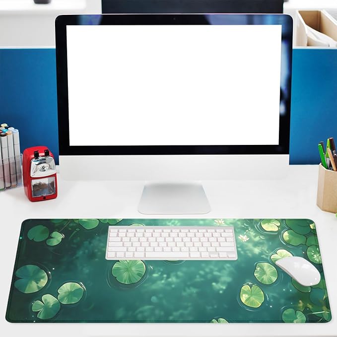 Pond Water Lily Gaming Mouse Pad Green Dream Surface Water Lily Extended Keyboard Mouse Mat for Computer Office, Big Laptop Mouse pad, Gaming Pc 31.5x11.8 in