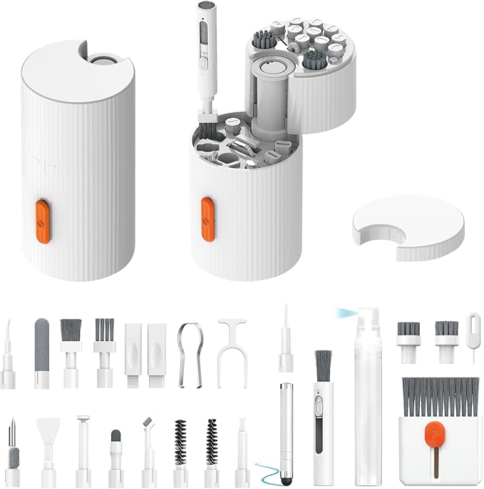 33 in 1 Electronic Cleaning Kit, Keyboard Cleaner,Screen Spray Wiper,Multifunctional USB Charging Port Brush Tools for Airpods,Earbuds,Phone, Laptop, Camera,PC with Phone Stand and Card Slots Storage