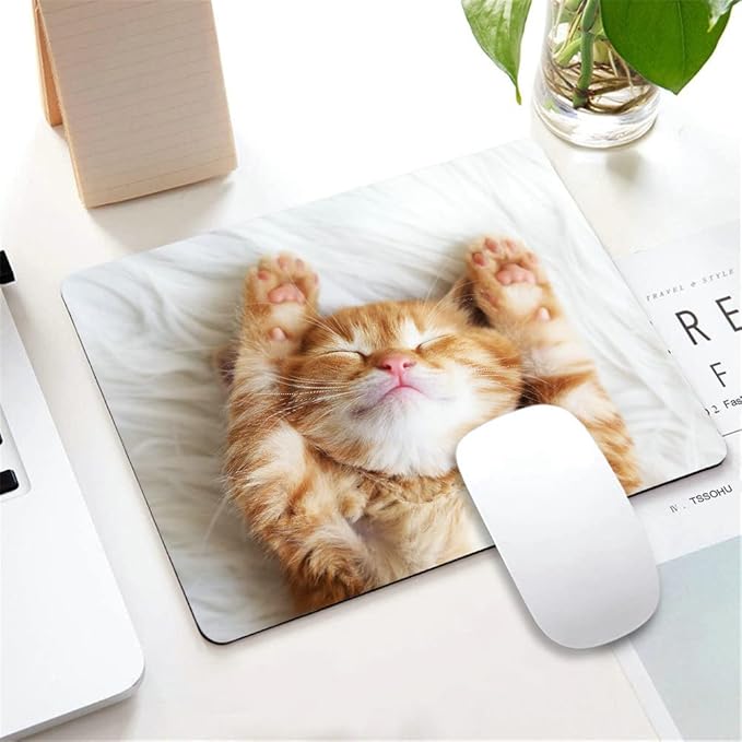 Mouse Pad, Rectangle Cute Little Kitten Sleeps Anti-Slip Rubber Mousepad for Gaming Office Laptop Computer PC Men Women Kids, Cute Custom Pattern 9.5"x7.9"x0.12" Inch