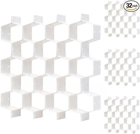 Honeycomb drawer organizer and divider, underwear, socks, tie sorter, office supplies and sundry sorting 32 pieces (White)