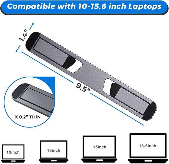 Laptop Riser for Desk – Aluminum Foldable Laptop Stand for 10”-16” Models Including MacBook, MacBook Air, iPad, HP and More – Self-Adhesive Portable Laptop Stand with Non-Skid Feet