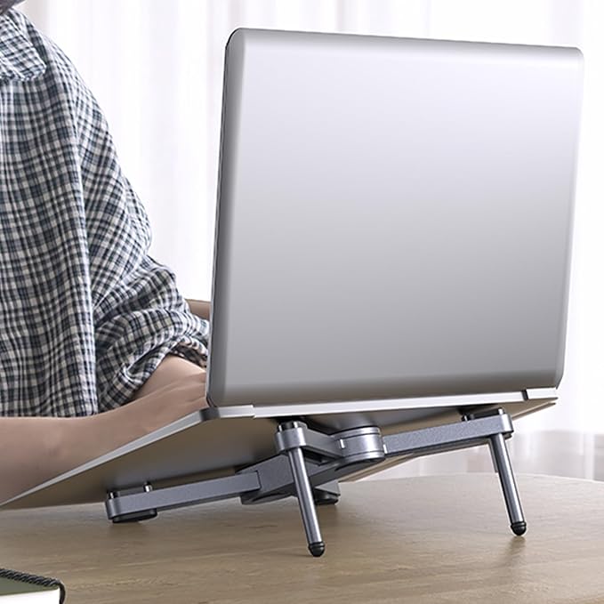 YICOSUN New Concept Laptop Stand - Adjustable Ergonomic Aluminum Riser for MacBook Pro/Air up to 15.6” - Foldable & Portable Computer Stand for Desk, Students, Office, Travel, Gaming - Gray