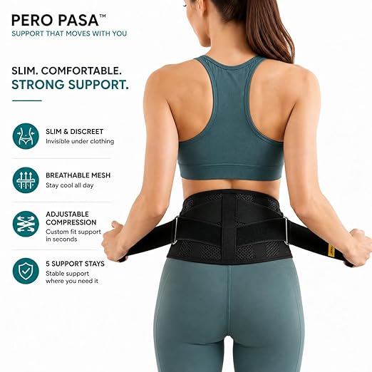 Lower Back Brace for Women and Men, Adjustable Back Brace with Back Support Belt and Back Support Brace, Slim Breathable Lumbar Support for Daily Stability, Back Braces M(Waist:32''-42'')