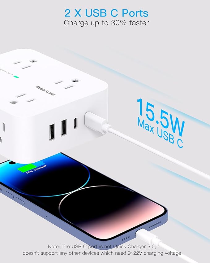 HANYCONY Extension Cord 20 Ft, Power Strip Surge Protector with 8 Outlets 4 USB Ports(2 USB C), Long Cord, Flat Plug, Wall Mount, Desk USB Charging Station for Home Office Essentials