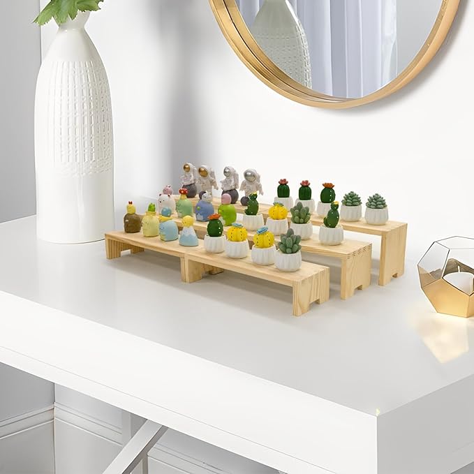 Yikaroeli 2 Set Wood Display Risers Wooden Stand Riser 3 Tiered Display Stands for Vendor Events 6 Pcs Cupcake Stands Cake Stand for Party Dessert Food(Nature)