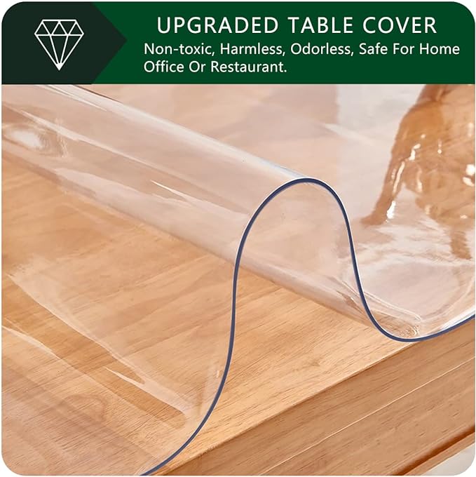 46x72 Inch Waterproof Kitchen Countertop Cover Pad Clear Plastic Dining Table Protector PVC Vinyl Tablecloth Desk Blotter Pad Mat for Wooden Furniture Coffee Table TV Bench Picnic Table Heat Resistant