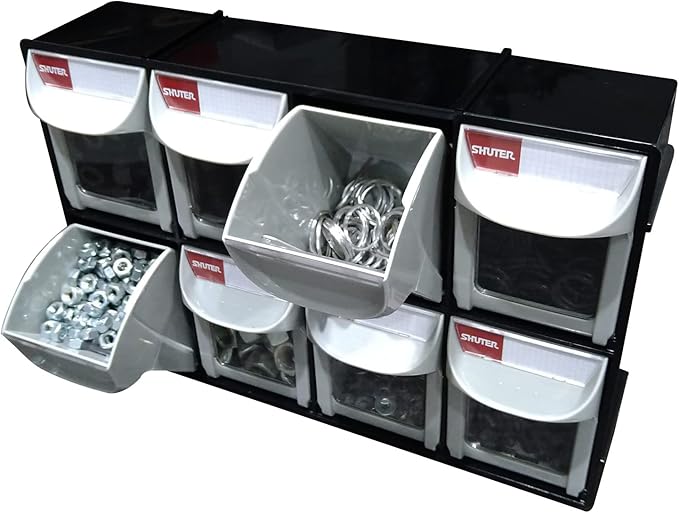 SHUTER Stackable Storage Drawers, 8 Compartment, Small Parts Tool Organizer, Tilt Out Craft Sewing Cabinet, Garage Storage, Warehouse Kits Included, Black, FO-308-BK