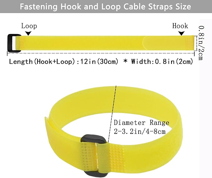 10 Pack (12 x 0.8 Inch) Reusable Fastening Cable Straps Yellow Color,Adjustable Multi-Purpose Hook and Loop Straps Nylon Cable Ties for Wire Cable Management Home Office Garage Organization
