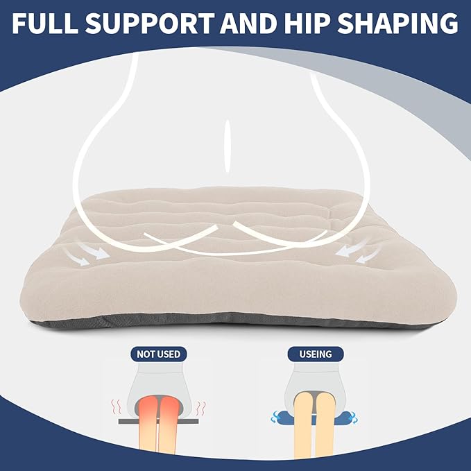 BUYUE Good Support Office Chair Cushion Padded, Soft Velvet Comfortable Non-Slip Seat Cushion for Computer Desk Kitchen Chair (1 Count, Beige)