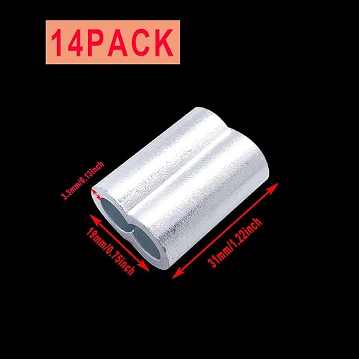 Aluminum Crimping Loop Sleeve Cable Crimp for 3/8" Diameter Double Ferrule Wire Rope and Cable (Pack of 14)