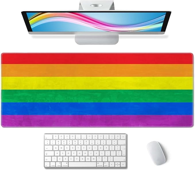 Rainbow Desk Mat LGBT Colored Flag Large Mouse Pad XL Extended Gaming Mousepad Keyboard Mouse Mat Desk Pad for Computer Laptop 31.5''X11.8'' Non-Slip Rubber Base with Stitched Edges