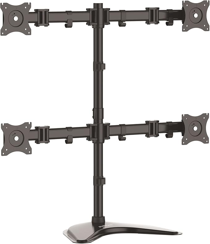 StarTech.com Quad Monitor Stand - Articulating - Supports Monitors 13” to 27” - Adjustable VESA Four Monitor Stand for 4 Screen Setup - Steel - Black (ARMBARQUAD)