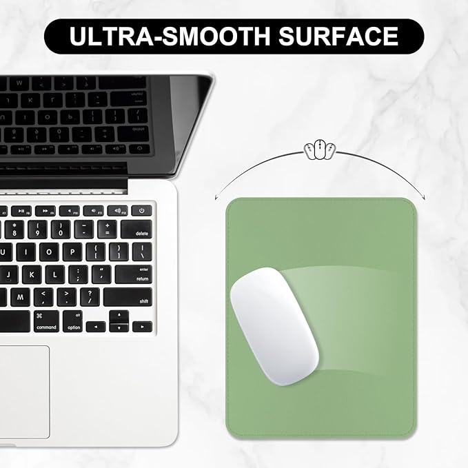 Leather Mouse Pad, Office Mouse Mat Non-Slip Rubber Base Stitched Edge Washable Waterproof Rectangular Mousepad for Office Gaming PC Laptop, 9.8" x 7.9", Lake Green
