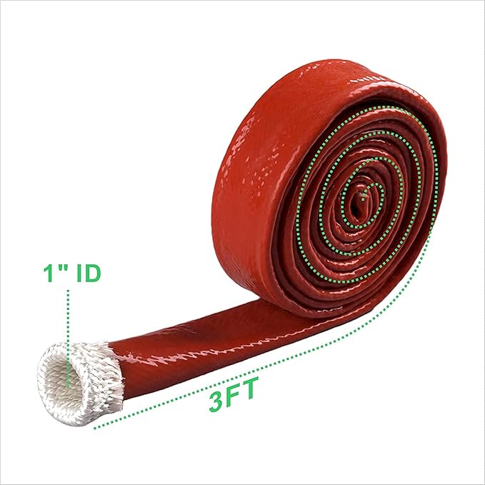 1"(25.4mm) ID Fire Sleeve Heat Sleeve Heat Shielded Fire Thermo Armor Silicone Coated Fiberglass for Automotive Hose Lines & Electrical Wiring,3.3 feet(Red)