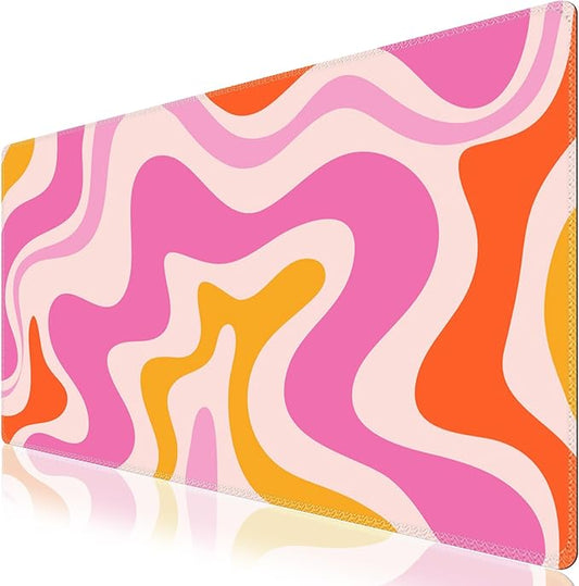iCasso Large Mouse Pad (35.4x15.7 in), Desk Mat Gaming Mousepad with Stitched Edges, Keyboard Mouse Mat Desk Pad for Work, Game, Office, Home-Pink Topographic