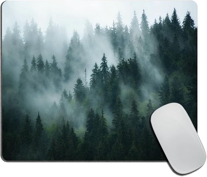 Misty Forest Mouse Pad,Nature Pine Trees Scenic Foggy Mountain Cool Woodsy Landscape Woodland Customized Non-Slip Rubber Base Mousepads, Computer Mouse Pads for Wireless Mouse 9.5×7.9×0.12 inches