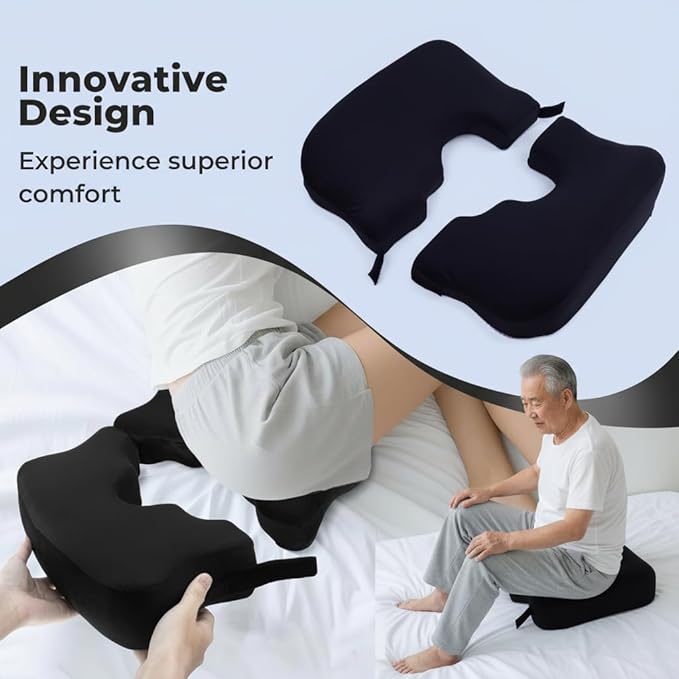 Split-Design Bed Sore Pillow Coccyx Cushion - T-Shaped Pressure Relief Pillow for Tailbone Pain, Hemorrhoids, Post-Surgery & Bedridden Patients | Donut Pillow for Office Chair & Wheelchair Cushions