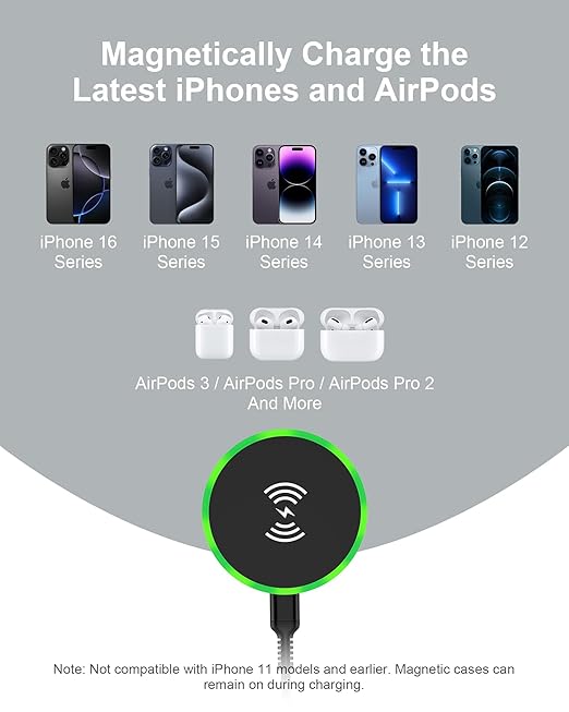 Android MagSafe Wireless Charger Pad with Stand– 15W Fast Charging Magnetic Pad for Samsung Galaxy S25 Ultra/S24, iPhone 17/16e/15/14, Google Pixel 9a/10 Pro XL, AirPods, Qi-Enabled Cordless Charger