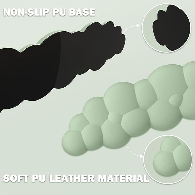Cloud Keyboard Wrist Rest and Mouse Pad with Wrist Support Set, Ergonomic PU Leather Mouse Pads, Memory Foam Non-Slip Mousepad for Computer,Laptop, Green Cloud