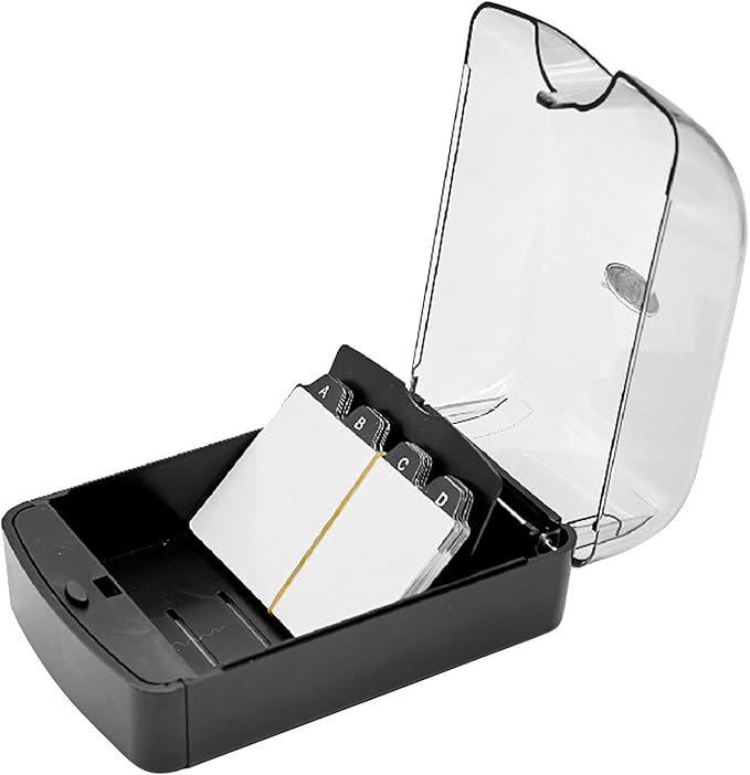 Business Card Holder, 350-Card Capacity Business Card File Plastic Storage Box with Transparent Tilted Lid, Dust-Proof Desktop Organizer for Office Reception(SIZE:S)