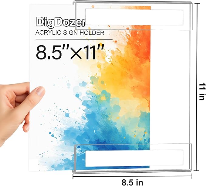 30 Pcs Acrylic Sign Holder 8.5 x 11, Vertical Wall Mount Sign Holders with Adhesive, Clear Plastic Frames Paper Display Sign Holders for Office, Home, Store, Restaurant - No Drilling