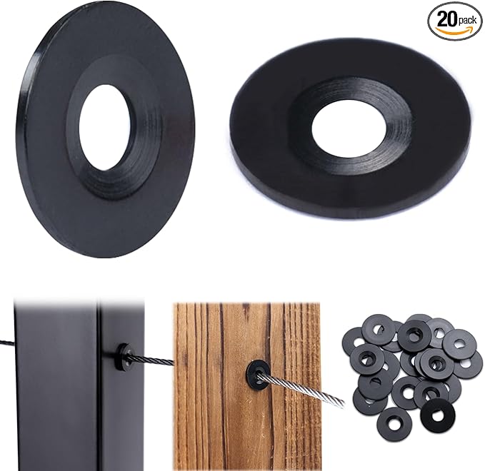 Muzata 20 Pack Black Cable Railing Adhesive Sleeves for 1/8" 5/32" Wire Rope T316 Stainless Steel Adhesive Grommet Protector Sleeves Cable Railing Hardware Kit Wood Metal Posts CR66