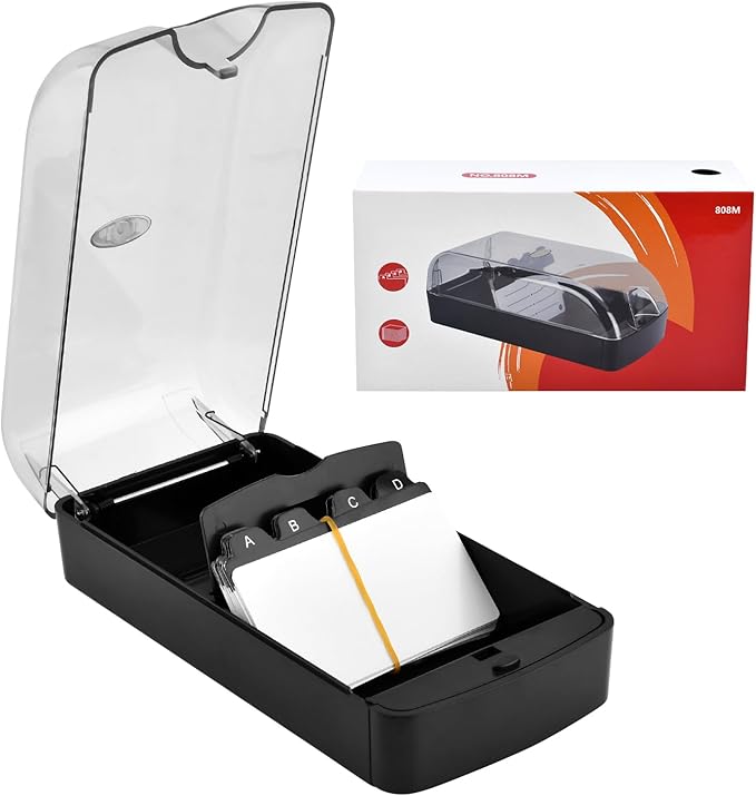 Business Card Holder, 350-Card Capacity Business Card File Plastic Storage Box with Transparent Tilted Lid, Dust-Proof Desktop Organizer for Office Reception(SIZE:M)