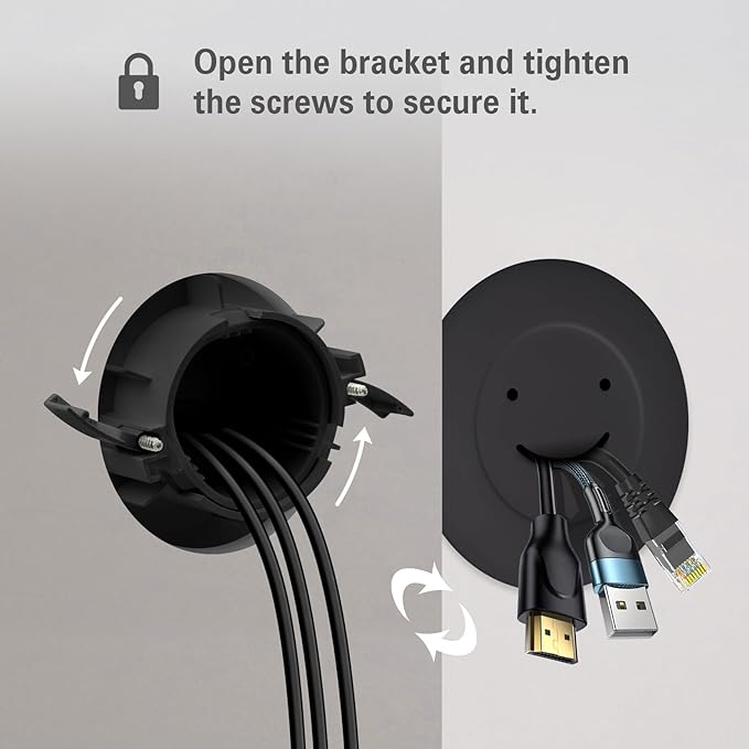 in Wall Cable Management Kit, Large Opening Cable Pass Through (Fits 5+ Cables), 2-Pack Wall Grommets with Drywall Hole Saw for Easy Install, TV Cord Hider for Wall Mounted TV - Black