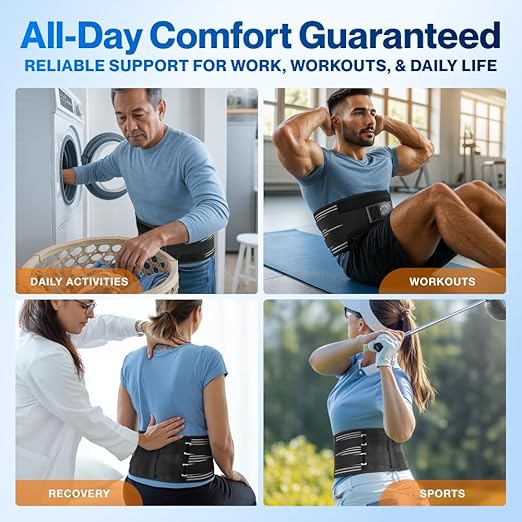 Modvel Back Brace for Lower Back Pain Women and Men – Lumbar Support Belt for Sciatica, Herniated Disc, Muscle Strain – Adjustable Breathable Work Brace with 6 Stays – Support for Posture – Size XXL