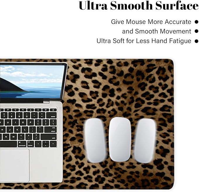 Large Mouse Pad Leopard Print Cheetah Non-Slip Rubber Long Gaming Desk Mat Big Computer Keyboard Mousepad Waterproof Protector Wristing Pad for Gaming Office Home Decorative 31.5 X 11.8 Inch