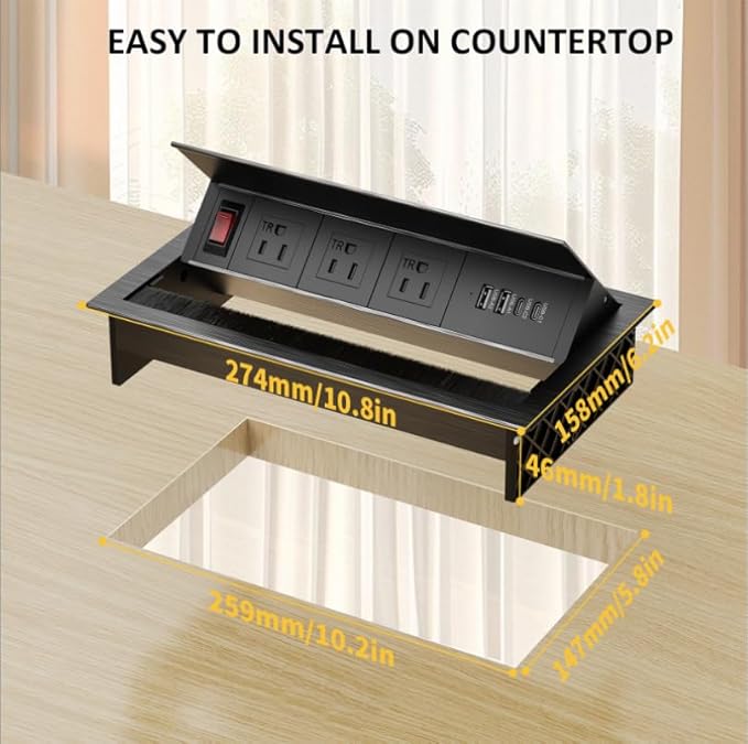 Conference Table Power Hub Outlet, Kungfuking Connectivity Box Rotatable with 30W USB C, 18W USB A, 3 AC Outlets, Heavy Duty Metal Table Top Box for Countertop Office, 6 FT Cord