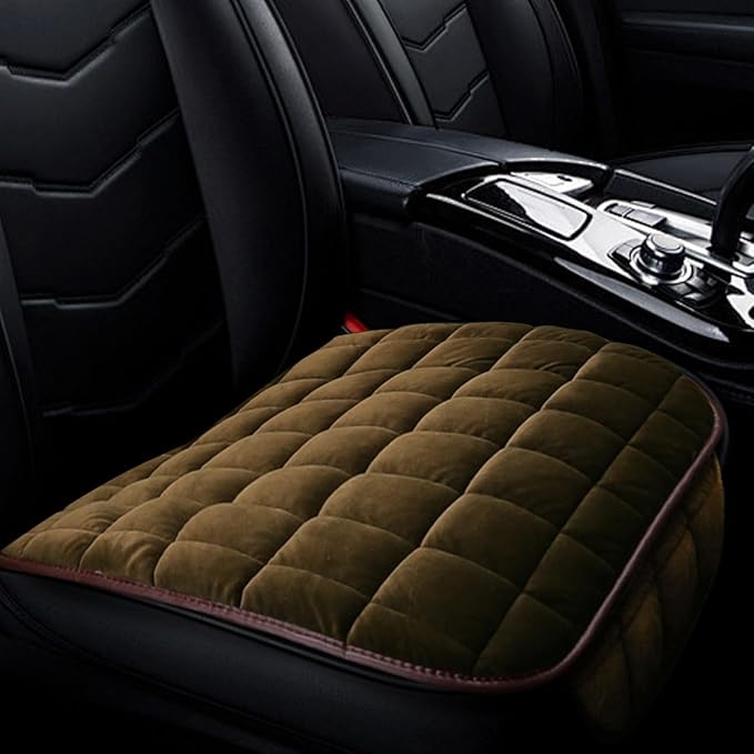 LAINLOY Car Seat Cushion, Soft Plush Vehicle Driver Seat Pad with Storage Pocket, Flat Non-Slip Rubber Bottom, Universal Seat Protector Cover for Truck, Car, SUV, Home, Office, Chair(Coffee)